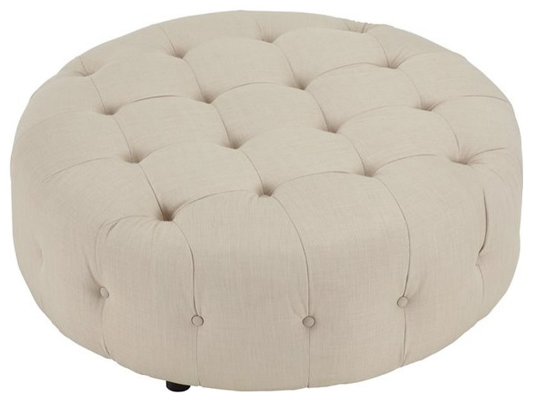 American Home Classic Jasper 16 quotSmall Round Fabric Ottoman in Beige   Transitional   Footstools And Ottomans   by Homesquare  Houzz