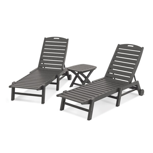 POLYWOOD Nautical 3piece Outdoor Chaise Lounge Set with Table