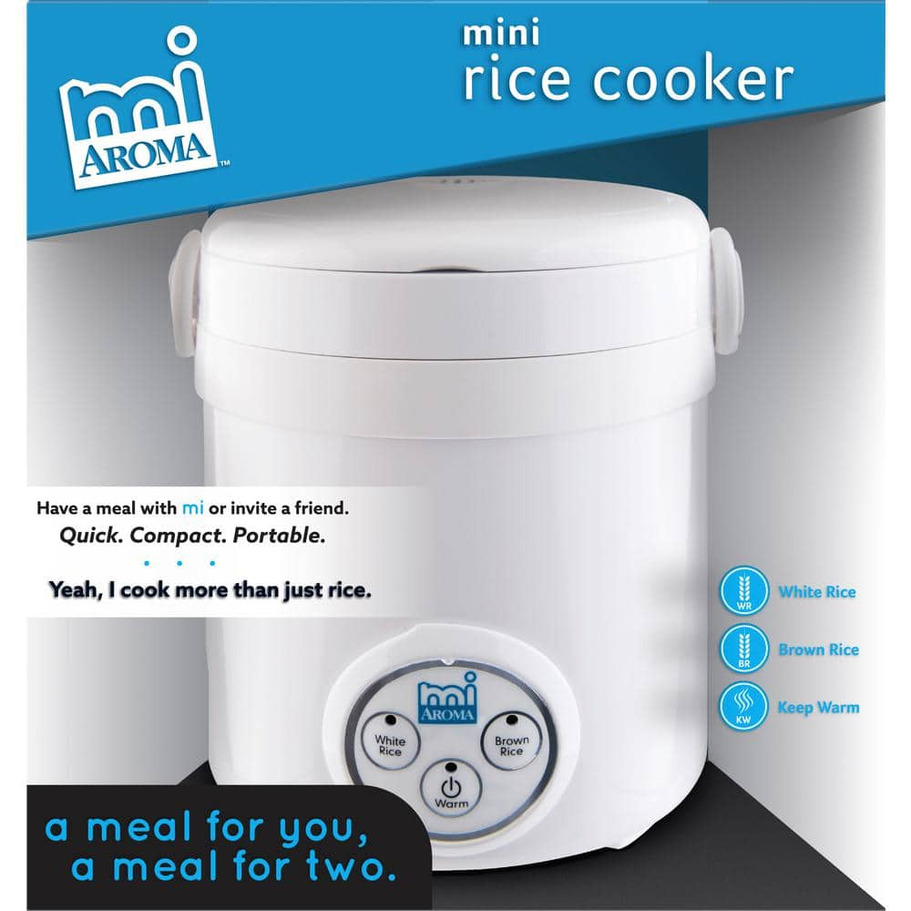 AROMA 3-Cup White Mini Rice Cooker with Non-Stick Cooking Pot MRC-903D