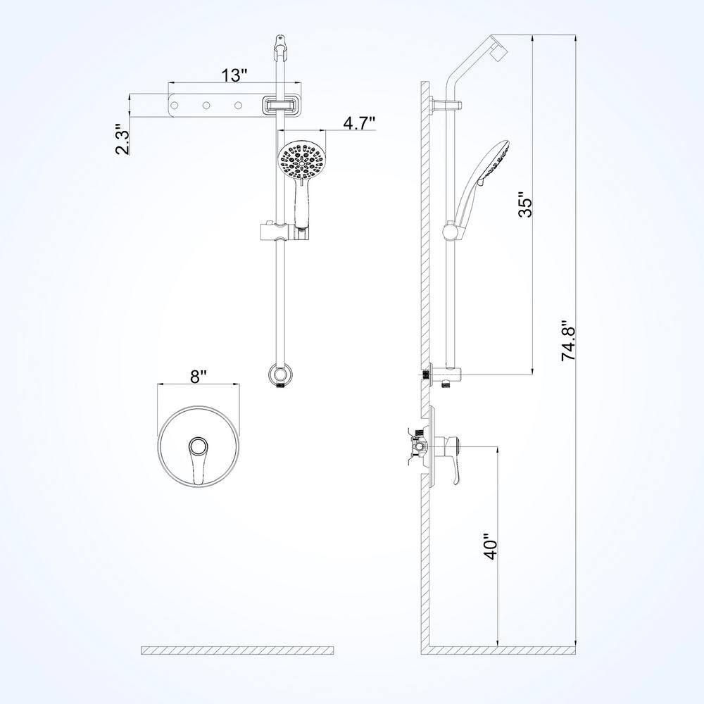 UPIKER 6-Spray Patterns with 1.8 GPM 4 in. Tub Wall Mount Single Handheld Shower Heads in Nickel (Valve Included) UP221301FN009