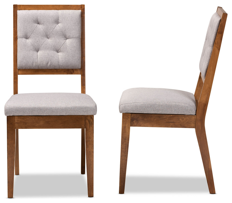 Gray Fabric Upholstered And Walnut Brown Finished Wood Dining Chairs  Set of 2   Transitional   Dining Chairs   by VirVentures  Houzz