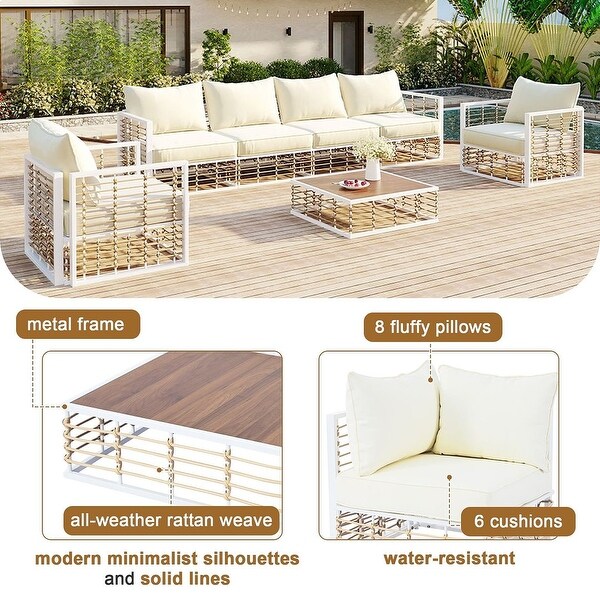 7 PCS Modern Outdoor Patio Furniture Set，Metal Sectional with Cushions