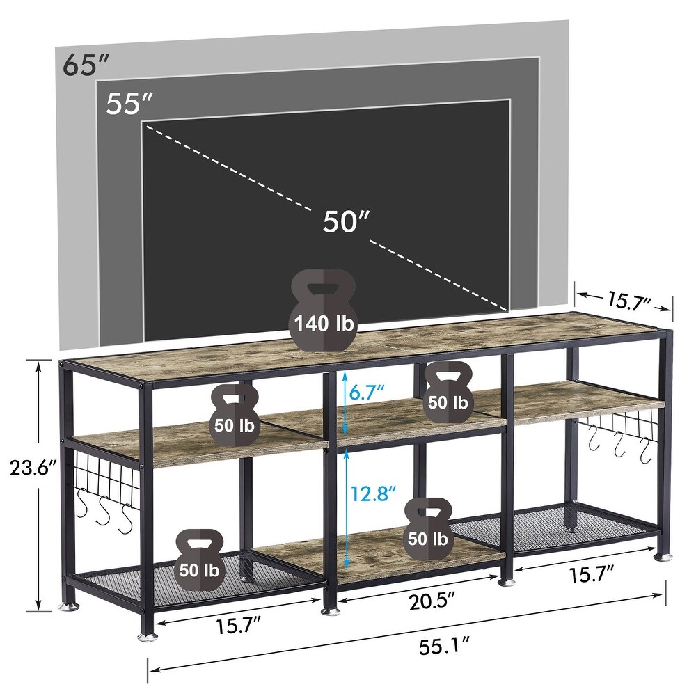 End Table  55 Inch up to 71 Inches TV Stand with Storage Shelves  3 Tier Television Cabinet