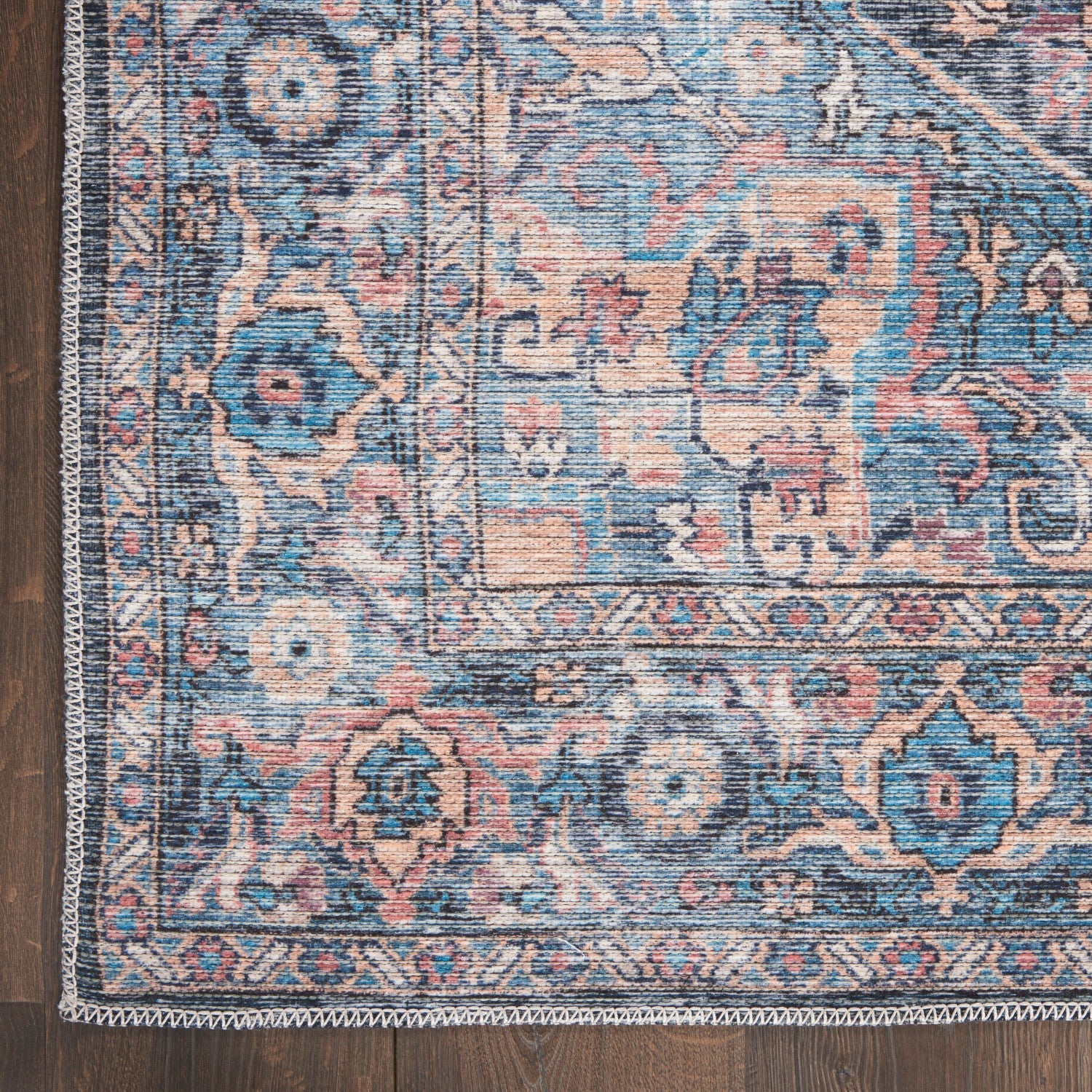 Machine Washable Series Light Blue Multi Vintage Rug