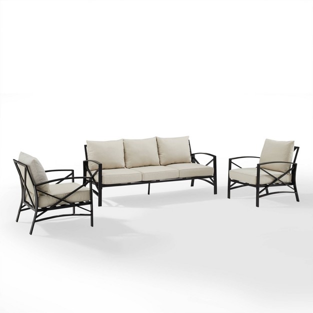 Kaplan 3pc Outdoor Sofa Set With Sofa amp 2 Arm Chairs Oatmeal Crosley