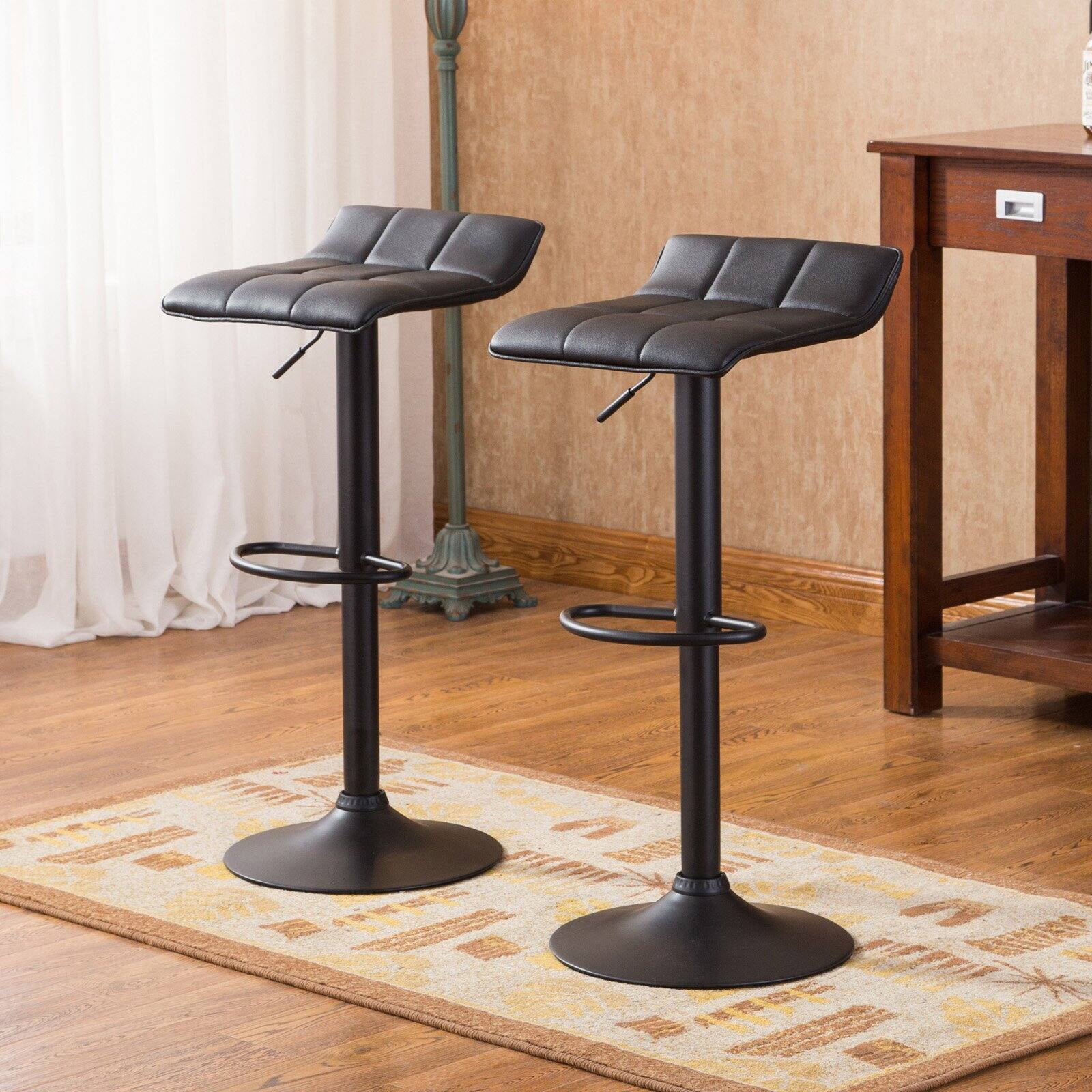 Roundhill Furniture Belham Bar Stool with Swivel and Adjustable Height， Black， Set of 2