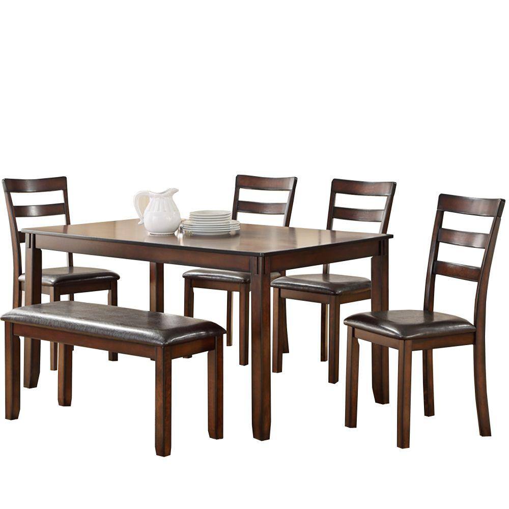 Benjara Brown Rubber Wood 6 Piece Dining Set BM167147