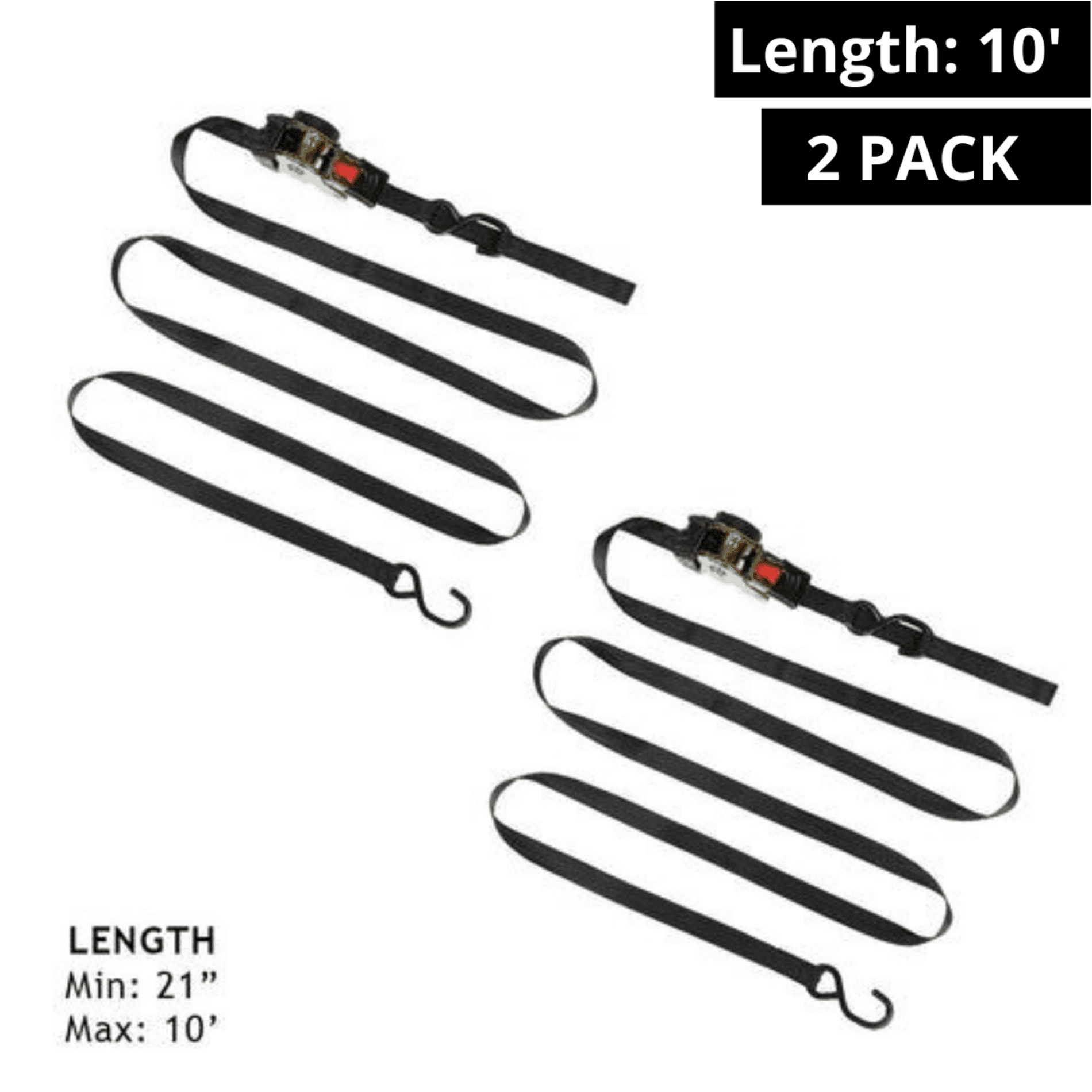 DC Cargo Auto Retract Ratchet Straps (w soft tie)- 2 Pack 1" x 10'  - Retractable SELF-CONTAINED Compact Cargo Strap Tiedowns for Motorcycles, ATVs, Bikes, Boats: Tight & Secure Pickup Trailer Tie Dow