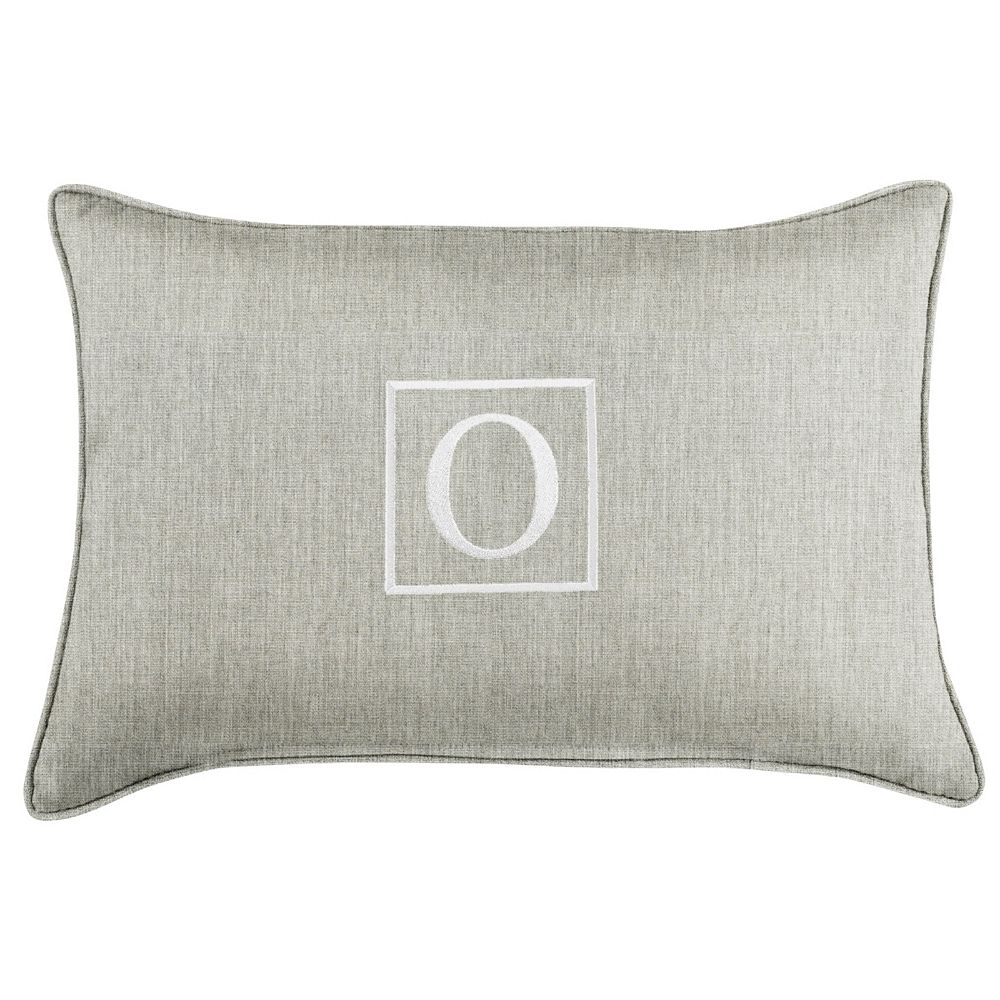 20 Granite Gray and White Embroidered Monogram O Rectangular Lumbar Pillow