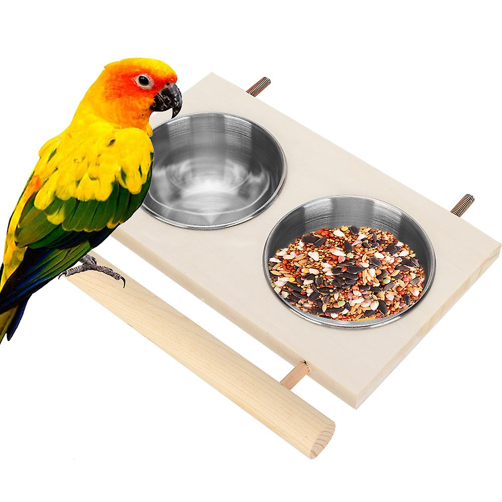 Parrot Feeding Bowl Stainless Steel Food Water Feeder Cage Accessory With Standdouble Bowl