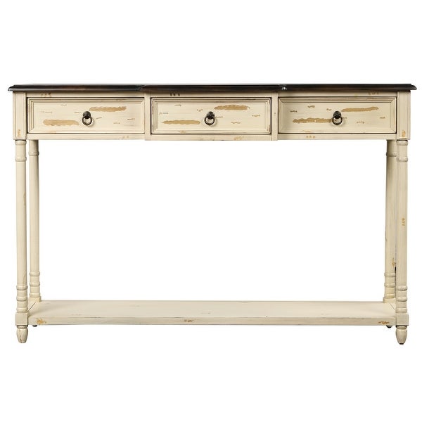 Farmhouse Distressed Beige 3-drawer Console Table