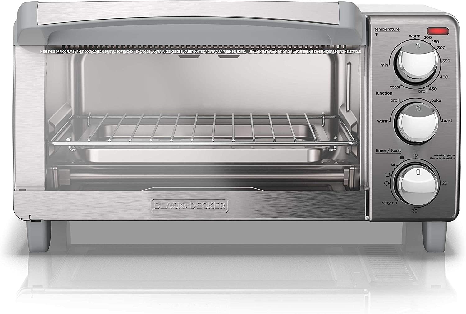 BLACK+DECKER 4-Slice Toaster Oven with Natural Convection， Stainless Steel， TO1760SS