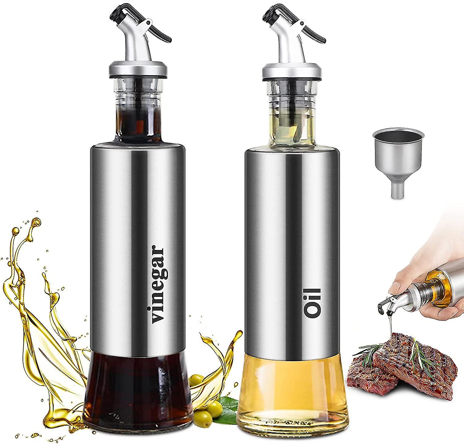 Oil Bottle， Oil Dispenser Olive Oil And Vinegar Dispenser Bottle Set，stainless Steel Transparent Glass Oil Bottle For Kitchen And Bbq，with Dripl