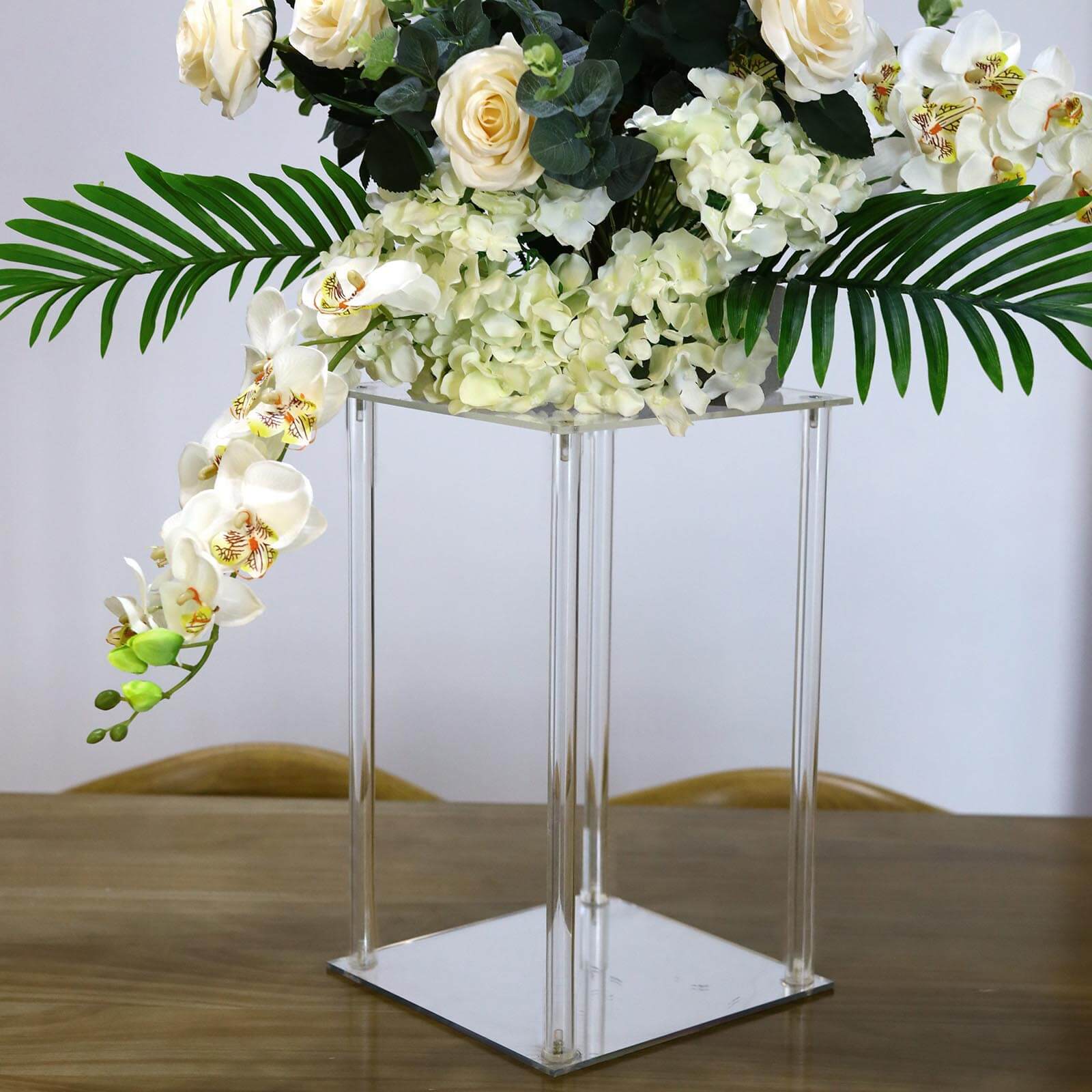 Clear Acrylic Flower Vase Pillar Column Stand With Square Mirror Base, Wedding Table Centerpiece 16