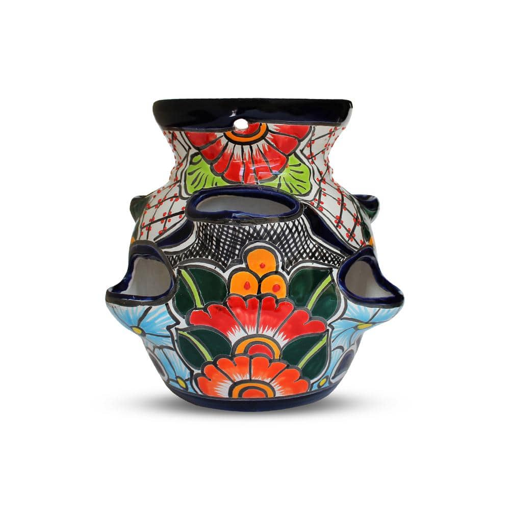 Ravenna Pottery Talavera 6-Pocket Multi-Colored Ceramic Strawberry and Herb Pot AWT-923-B