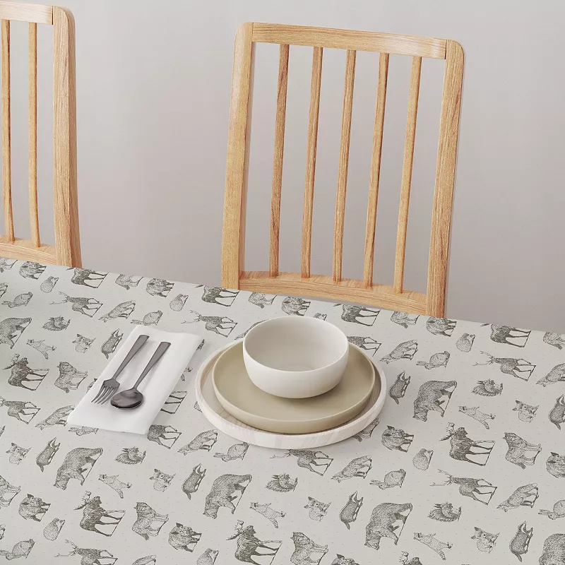 Rectangular Tablecloth， 100% Cotton， 52x104， Hand Drawn Wild Animals