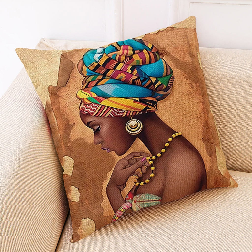 Egmy African Women Pillowcase Throw Pillow Home Decor Cushion Cover