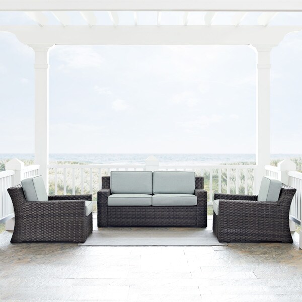 Beaufort Wicker Outdoor 3piece Outdoor Seating Set with Mist Cushions