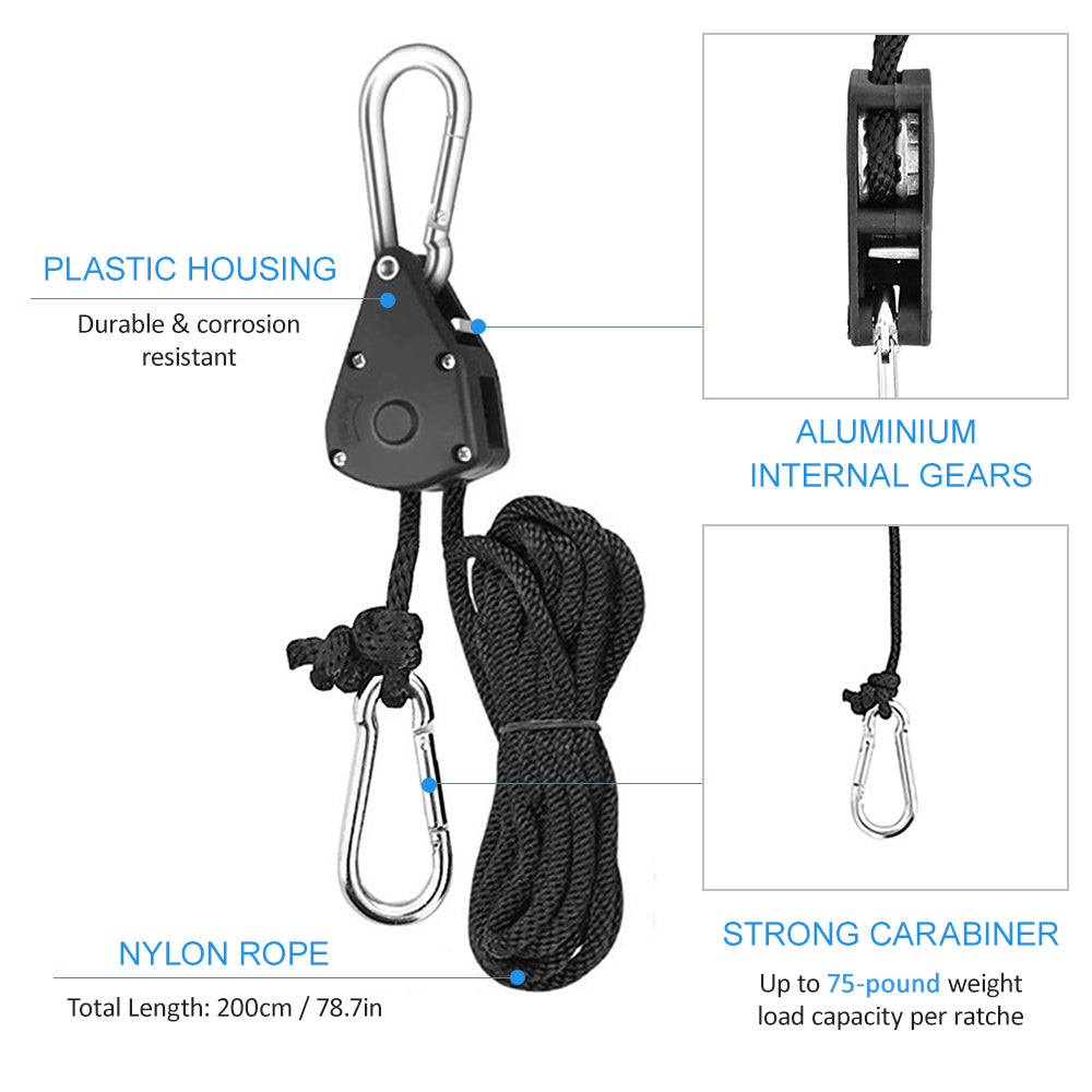 Gecheer 4pcs Pulley Ratchets Heavy Duty Rope Clip Hanger Adjustable Lifting Pulley Lanyard Hanger Kayak And Canoe Boat Bow Rope Lock Tie Down Strap