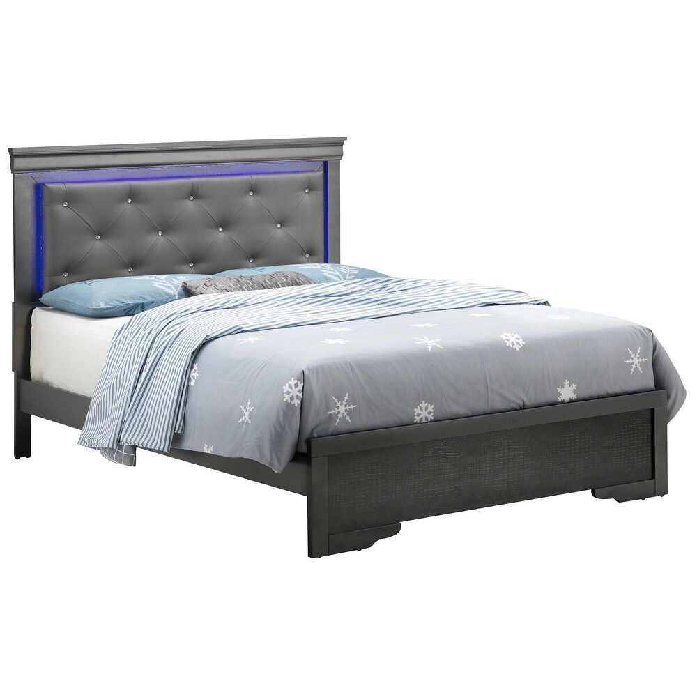 Lorana Button Tufted LED Faux Leather Bed