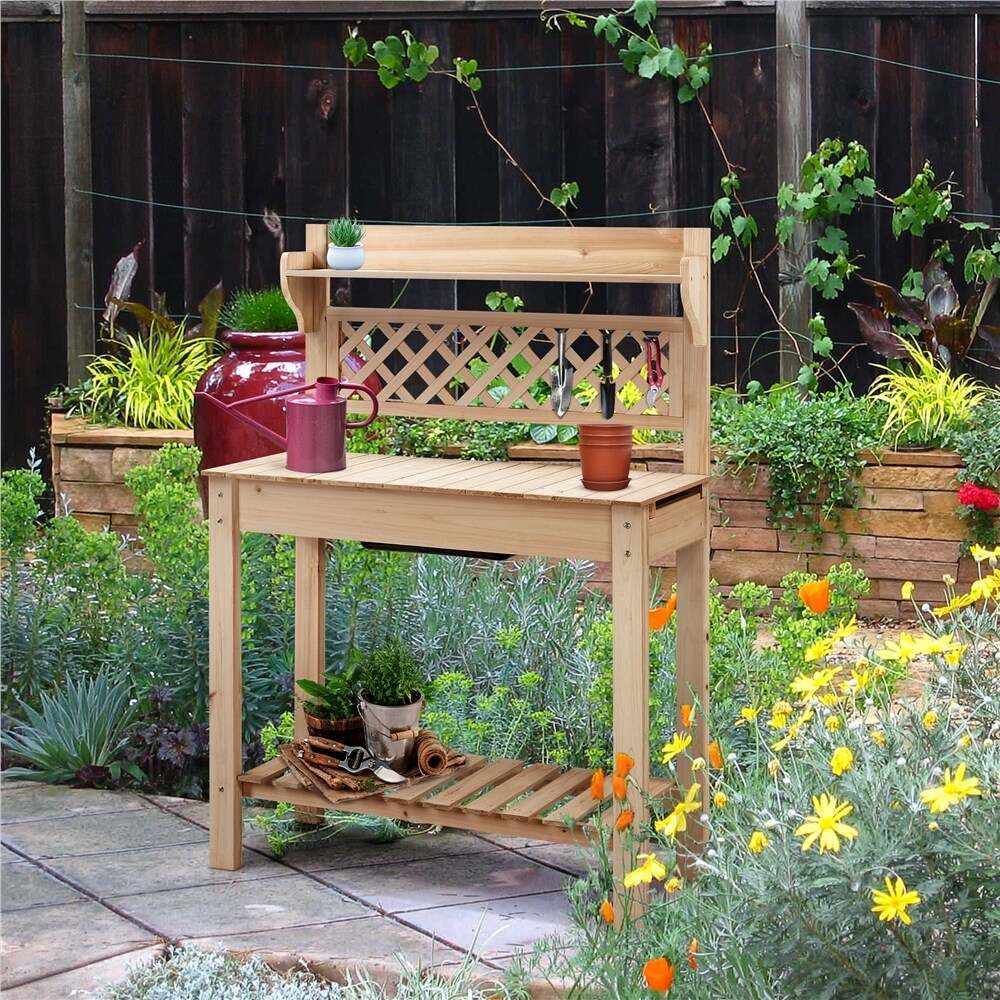 Yaheetech Garden Potting Bench Planting Table with Sliding Tabletop