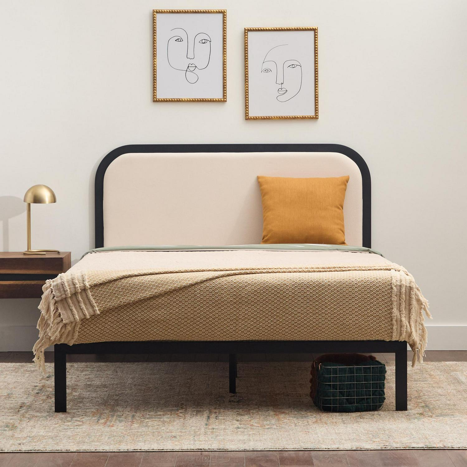 Rest Haven Salem Metal Platform Bed with Rounded Upholstered Headboard Queen Cream  Crowdfused