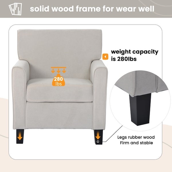 Linen Upholstered Accent Armchair with Tapered Solid Wood Legs and Square Arm