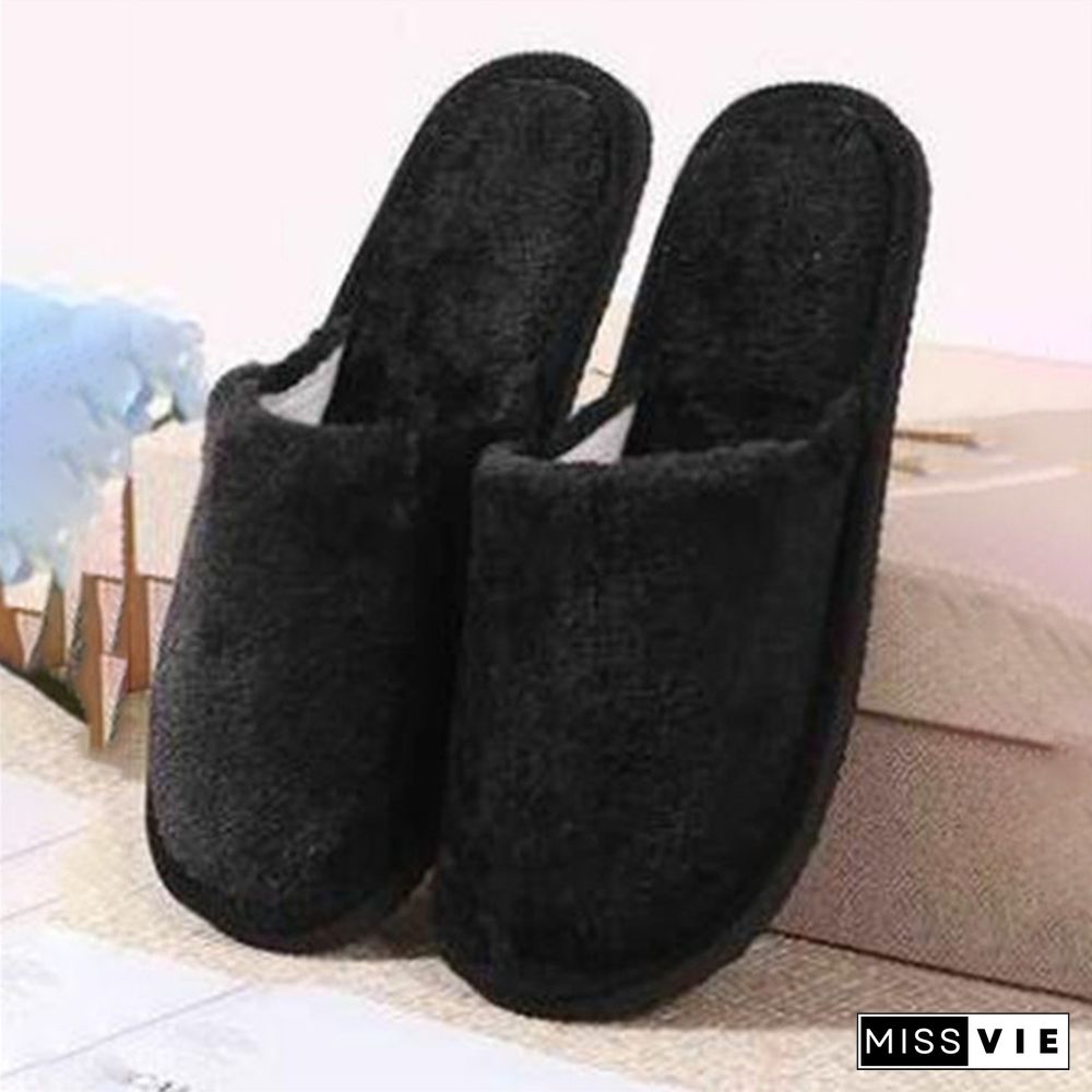 1Pair Long Plush Suede Slippers Home Indoor Shoes Winter Slippers