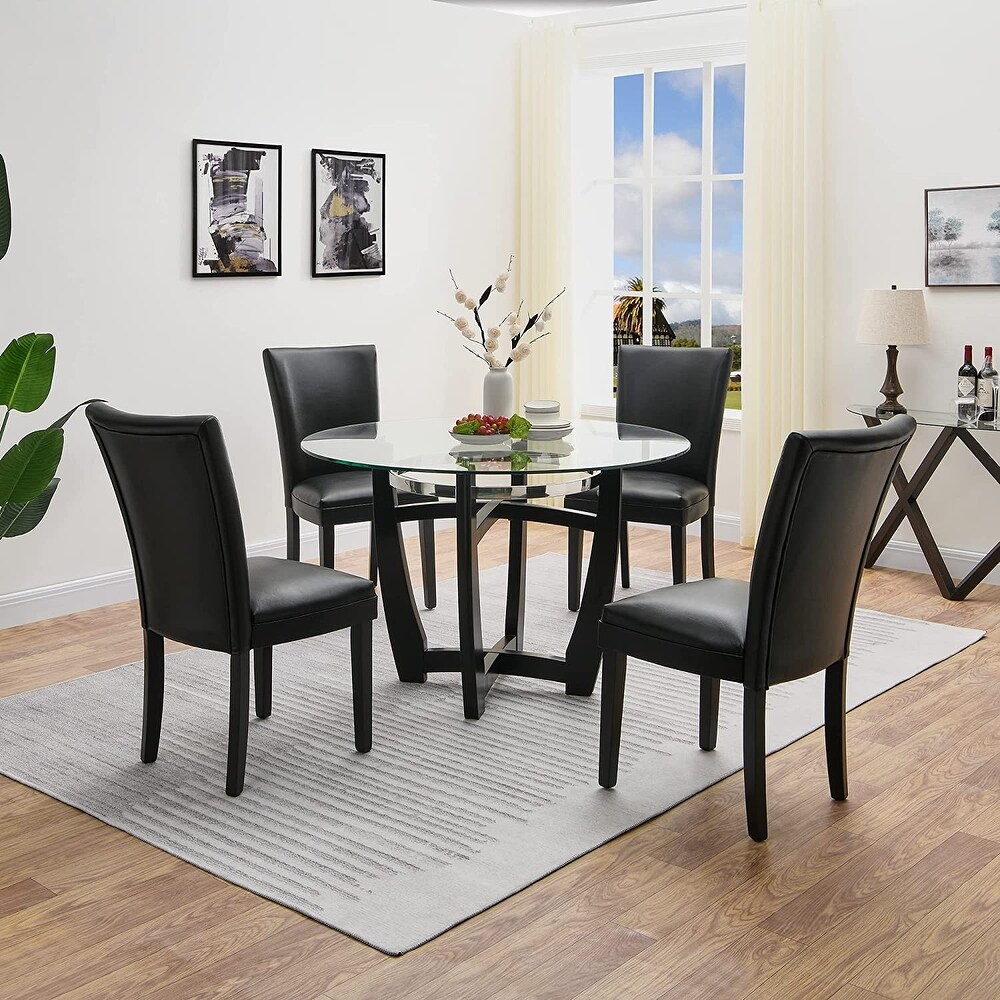 Faux Leather Dining Chairs Or Round Glass Dining Table