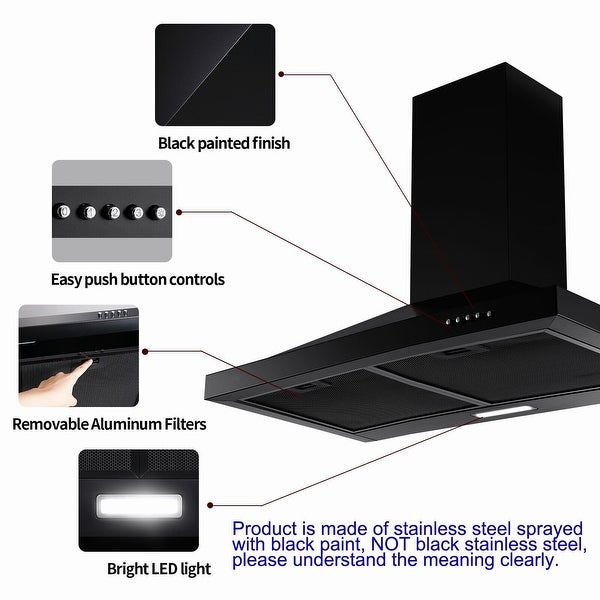 24 inch Wall Mounted Range Hood Kitchen Exhaust Stove Vent Hood 450 CFM 3-Speed Fan w/LED