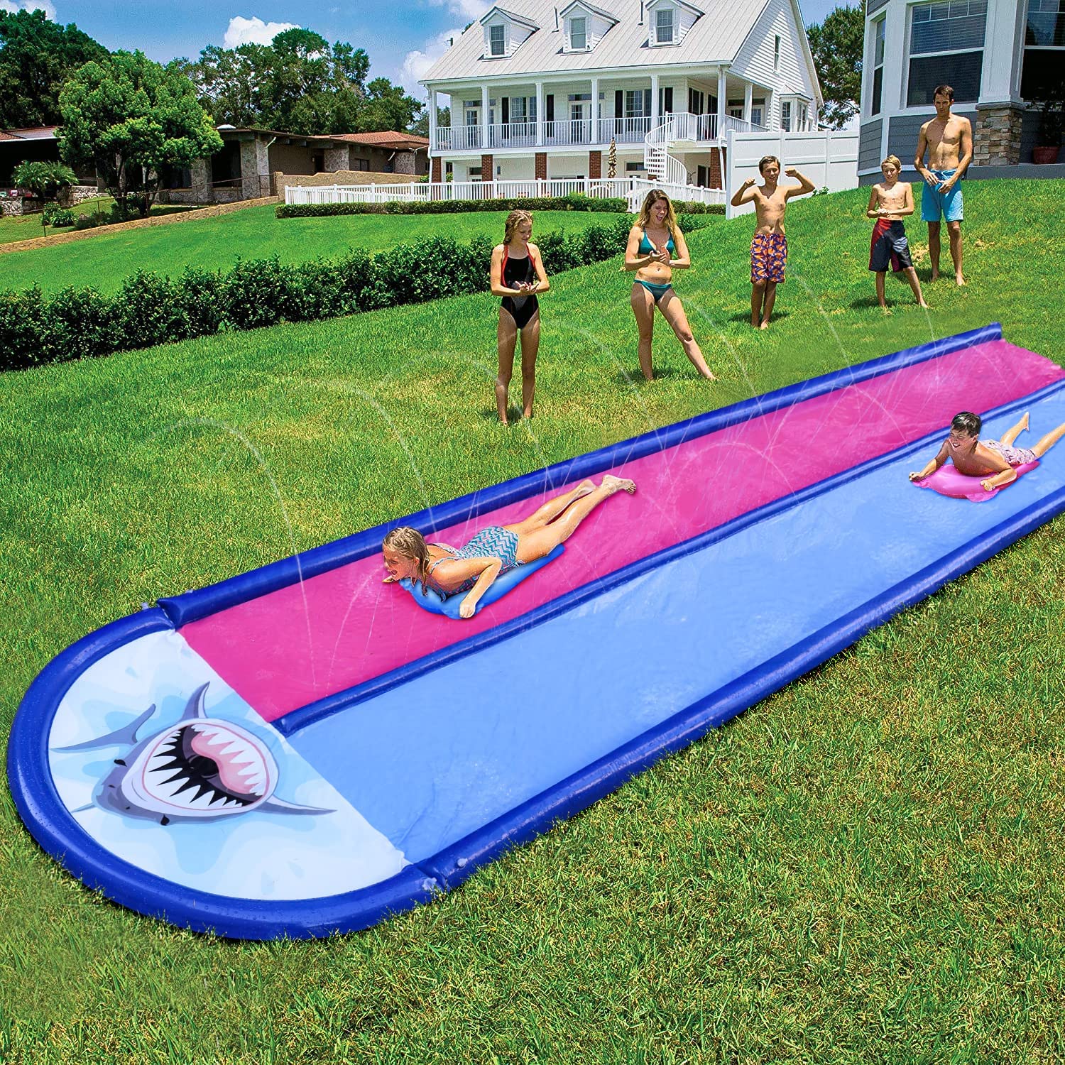 Lavinya Slip and Slide Heavy Strong Inflatable Lawn Water Slide with 2 Body boards, 20x6ft 10lb, Slip n Slide Summer Toy with Sprinkler, For Hot Summer Days