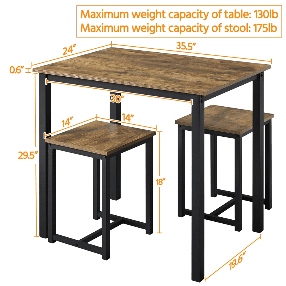 Yaheetech Industrial 3-Piece Dining Table Set w/ 2 Stools for Kitchen, Dining Room, Rustic Brown