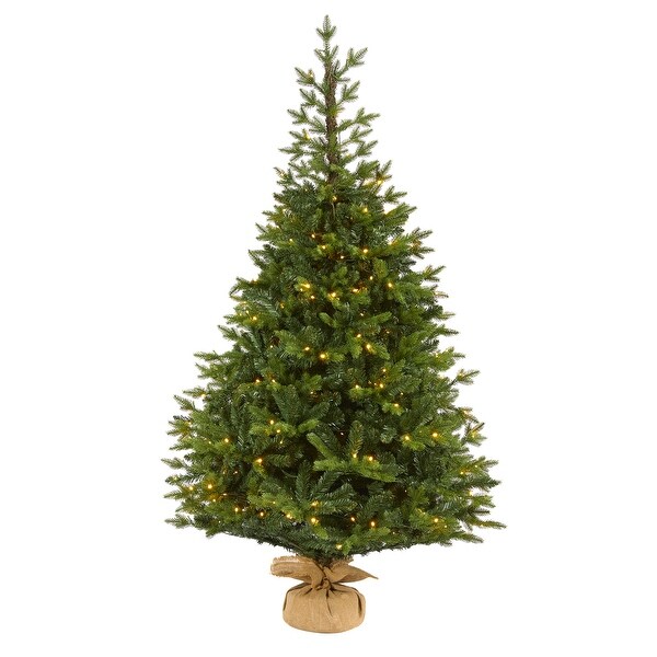 6' Fraser Fir Natural Look Artificial Christmas Tree with 300 Clear LED Lights，a Burlap Base and 2113 Bendable Branches