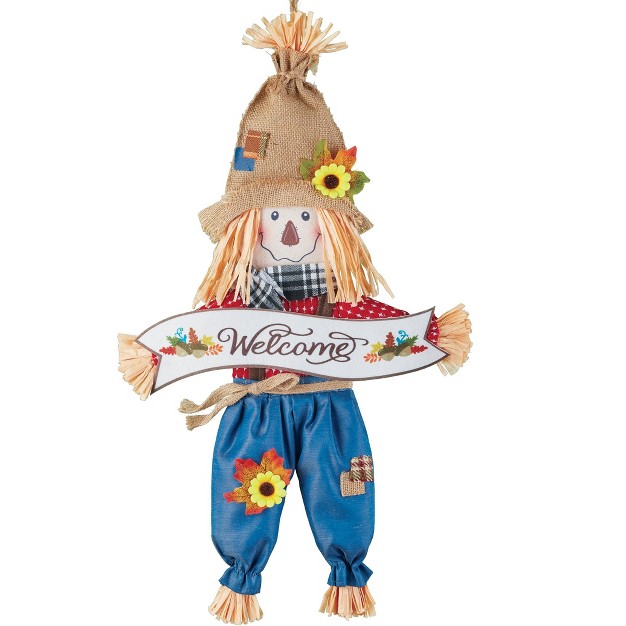 Collections Etc Welcome Scarecrow Hanging Wall Decoration