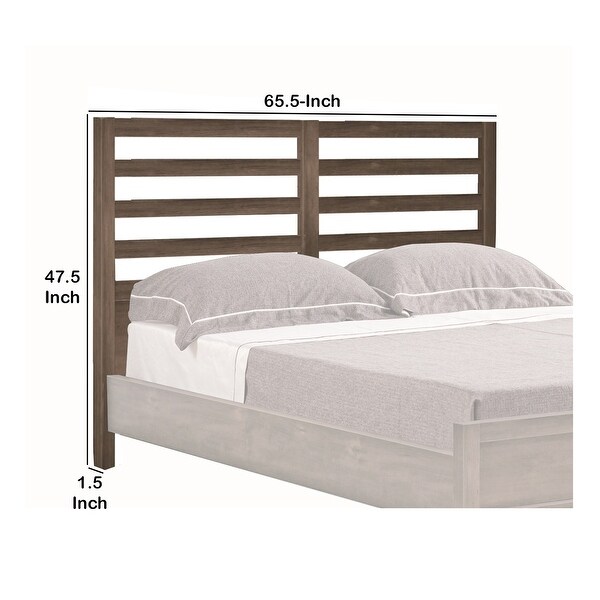 Wooden Queen Size Headboard with Slatted Design， Hazelnut Brown - - 36764776