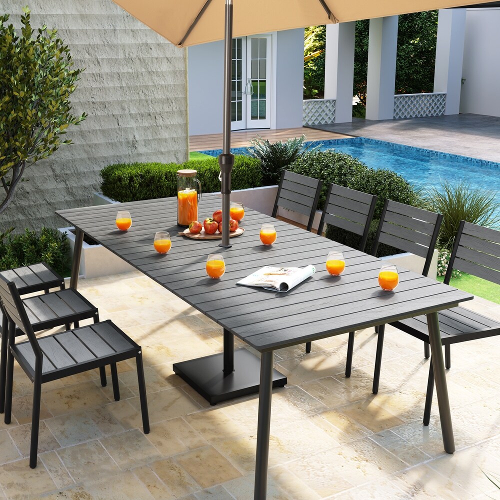 Pellebant Outdoor Rectangle Aluminum Dining Table with Umbrella Hole