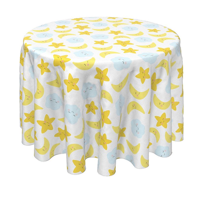 Round Tablecloth， 100% Polyester， 90 Round， Sleepy Time Clouds， Stars and Moons