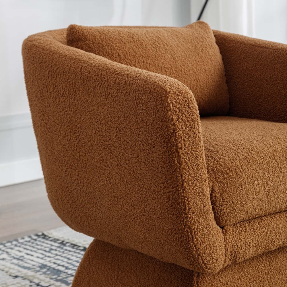 Boucle Upholstered Swivel Accent Arm Barrel Chair for Living Room