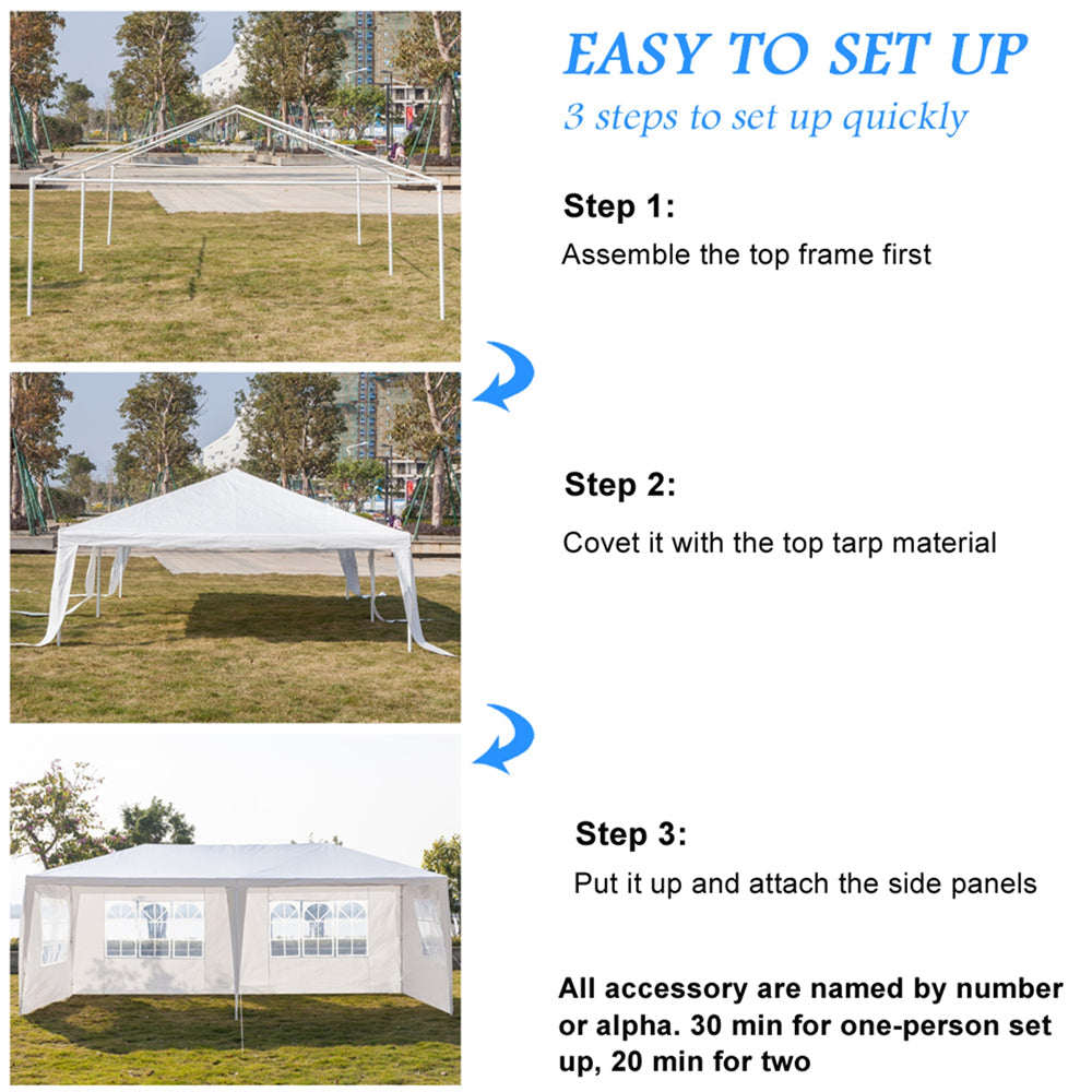 Canopy Party Tent for Outside, 10' x 20' Patio Gazebo Waterproof Tent with 4 Side Walls, ZPL White Outdoor Wedding Tent