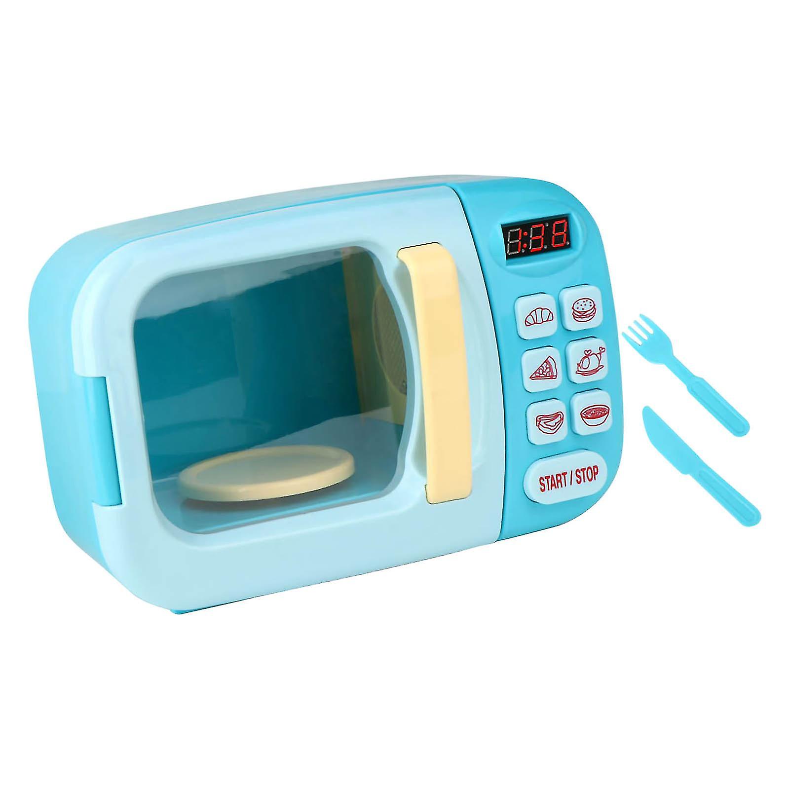 Kids Electric Microwave Oven Toy Set Cool Music Simulation Cooking Model Toy for Children Blue