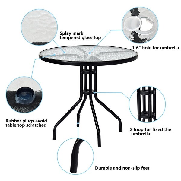 Costway 32''Outdoor Patio Round Table Tempered Glass Top