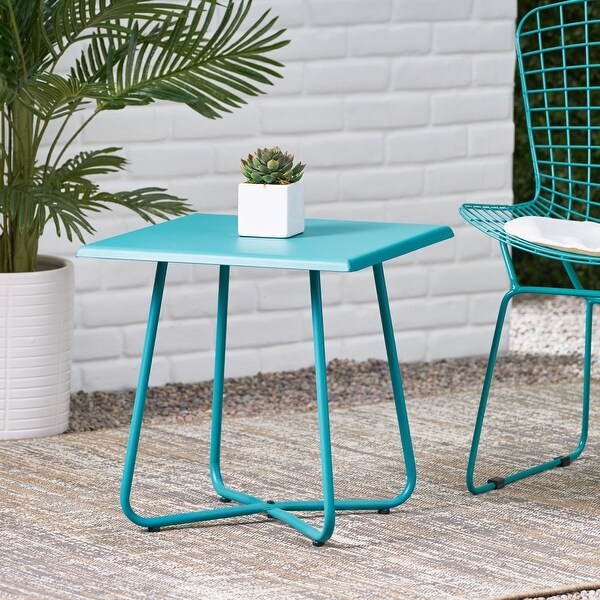 Small Square Side Table Outdoor Side Table 18inch Modern End Accent Table for Patio Porch Peacock Blue