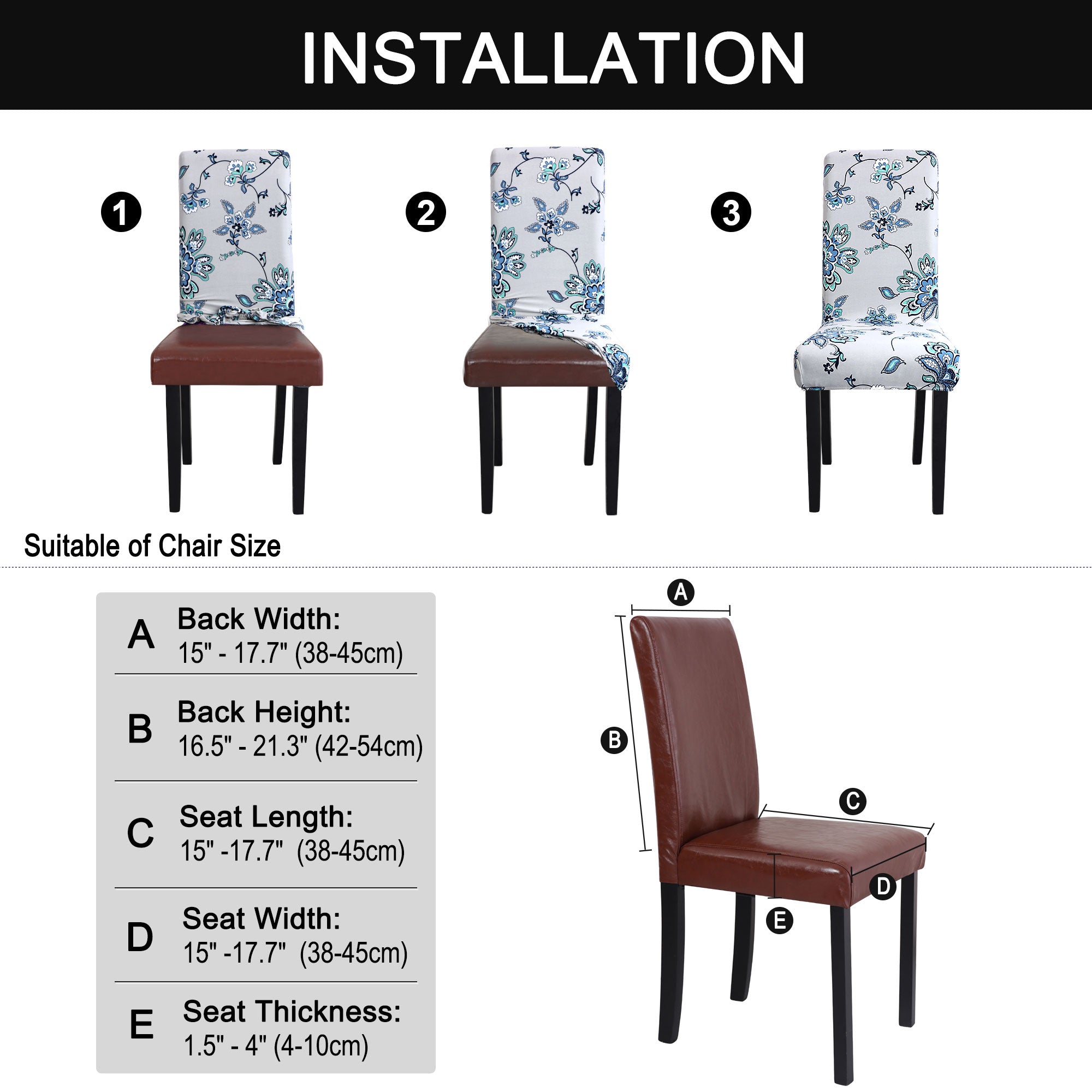 Unique Bargains Stretch Spandex Dining Chair Covers Set of 6, Gray and Blue