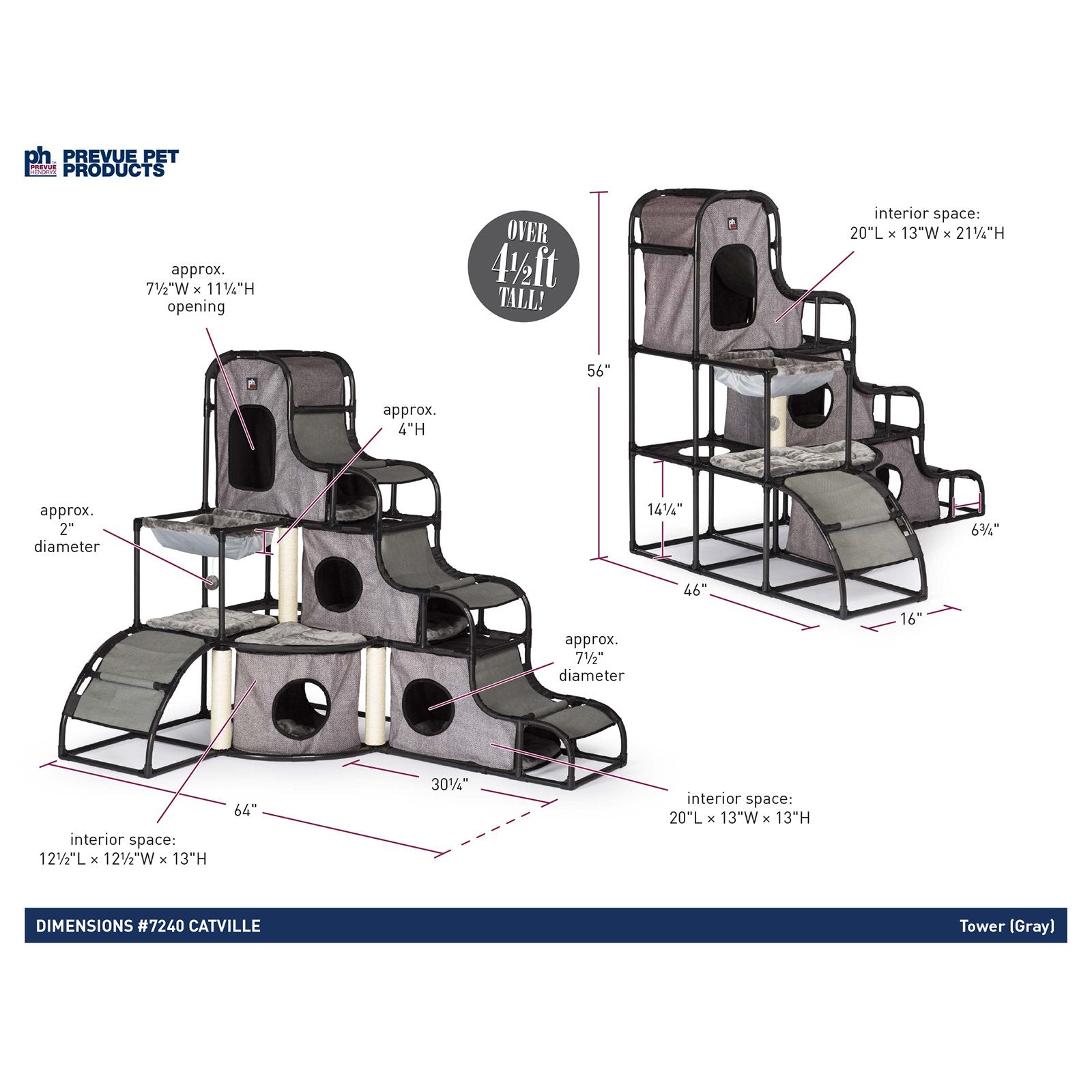 Prevue Pet Products Cat Tree and Condo Scratching Post Tower， gray