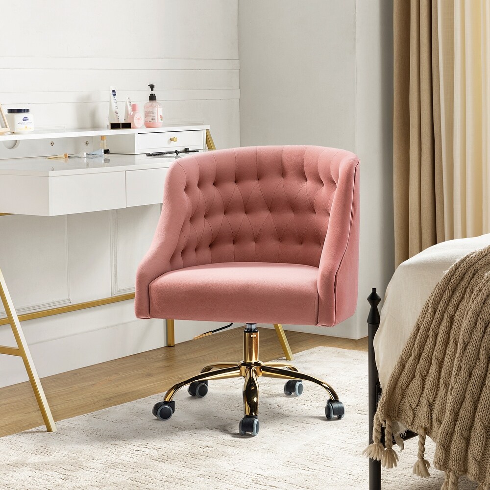 Modern Velvet Tufted Office Chair with Gold Metal Base by HULALA HOME