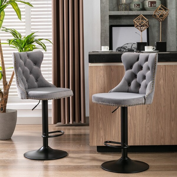 Modern Set of 2 Swivel Velvet Barstools