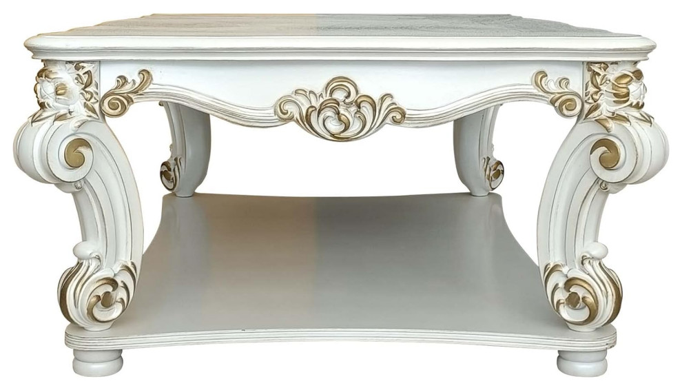 Classic Coffee Table  Curved Legs  ampUnique Carved Scrolled Detail  Antique Pearl   Victorian   Coffee Tables   by Decor Love  Houzz