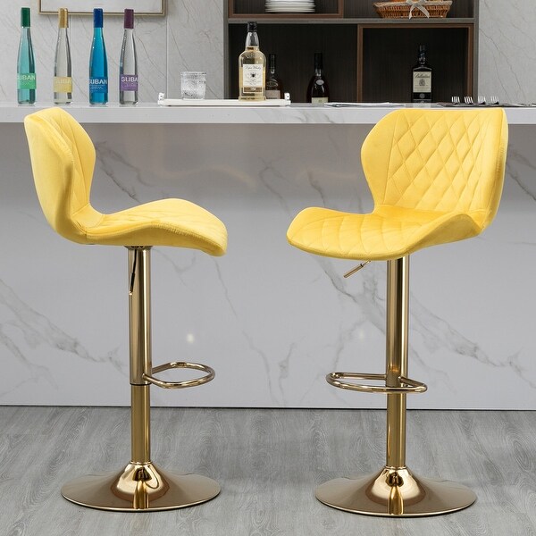 Set of 2 Velvet Adjustable Swivel Velvet Counter Height Bar Stools