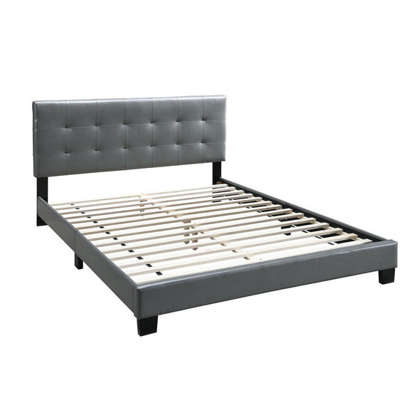 Benjara BM232015 Queen Leatherette Bed with Checke...