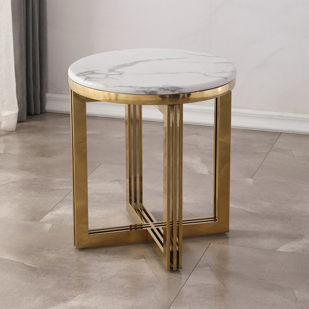 Modern Round Marble top End Table Side Table in White  ampGold   Contemporary   Side Tables And End Tables   by Homary International Limited  Houzz